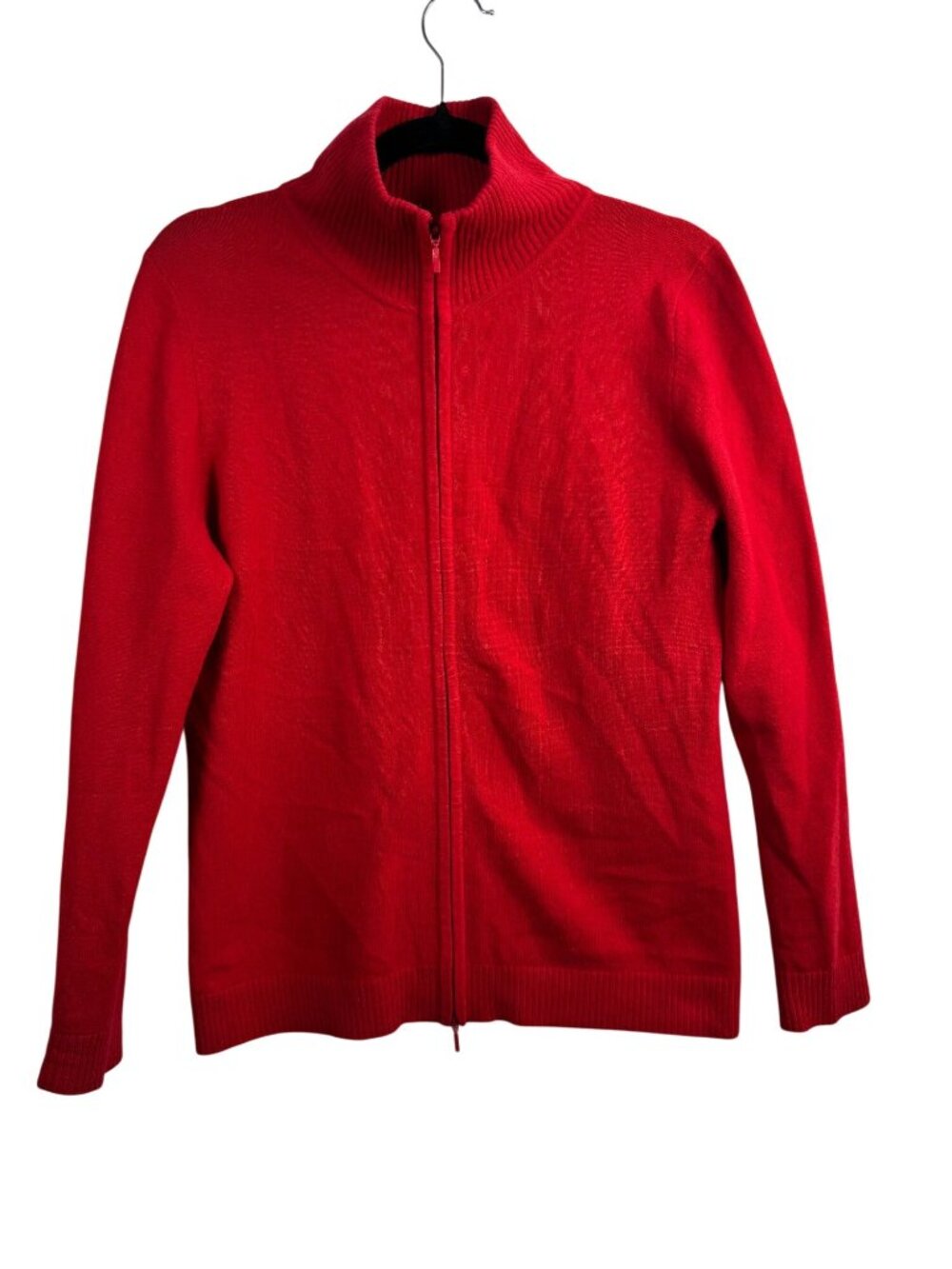L.L. Bean Womens Red Full Zip 100% Cashmere Sweater size Medium Ribbed Mock Neck
